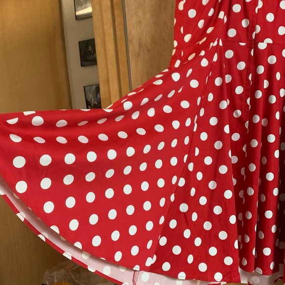 GOLIGHTLY PIN UP GIRL Red & White Polkadots Full Skirt Fit & Flare Midi DRESS! - Picture 9 of 15